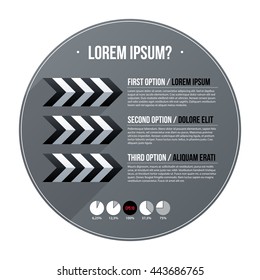 Modern business template with three numbered options on gray background. Neutral graphic style.