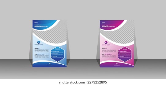 Moderno diseño vectorial de plantilla de negocio para volante, revista, afiche, presentación corporativa, volante, diseño moderno con color azul tamaño A4, fácil de usar.