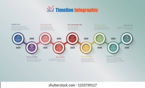 Modern business timeline infographic with 9 steps circle designed for background elements diagram planning process web pages workflow digital technology data presentation chart. Vector illustration