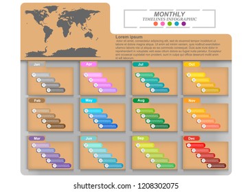 Modern business timeline process chart infographics template. Vector for presentation and workflow layout diagram. Abstract elements of graphic monthly and weekly plan. Vector EPS10