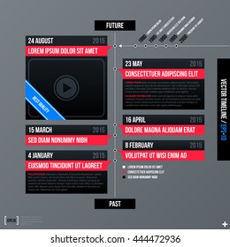 Modern business timeline template with black shapes on gray background. Neutral corporate style.