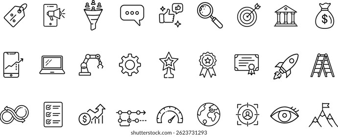 Modern Business Tools and Marketing Strategy Icons Pack.