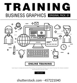 Modern business training pack. Thin line icons set mentor career. Education set collection with global management industry elements. Premium quality vector symbol. Stroke pictogram for web design.