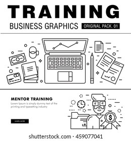 Modern business training pack. Thin line icons set mentor career. Future learn set collection with global management industry elements. Premium quality vector symbol. Stroke pictogram for web design.