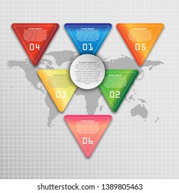 Modern business triangle shape process chart infographics template. Vector banner used for presentation. Abstract infographic with triangle shape and world map concept. Vector EPS10