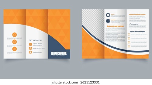 Modelo de Brochura Trifold Negócios Modernos com Wave Design A4 Corporate Layout para Serviços e Marketing.