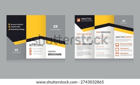 Modern Business Trifold Brochure Template with Yellow and Black Geometric Design