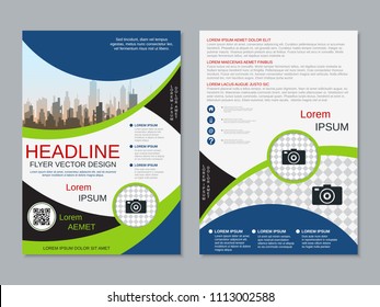 Modern business two-sided flyer, booklet, brochure cover vector design template. A4 format