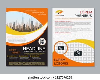 Modern business two-sided flyer, booklet, brochure cover vector design template. A4 format