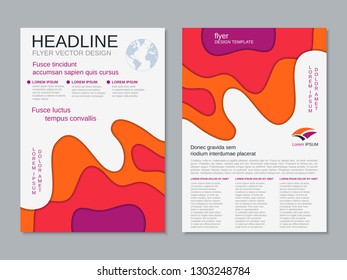 Modern business two-sided flyer, booklet, brochure cover vector design template. Paper cut 3D colorful background. A4 format