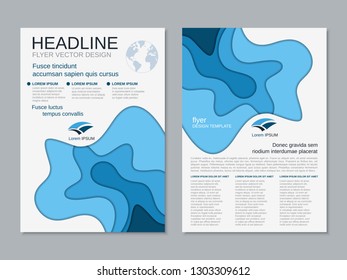 Modern business two-sided flyer, booklet, brochure cover vector design template. Paper cut 3D colorful background. A4 format