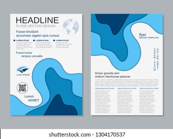 Modern business two-sided flyer, booklet, brochure cover vector design template. Paper cut 3D colorful background. A4 format