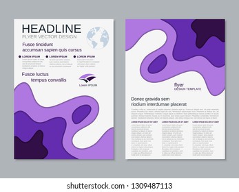 Modern business two-sided flyer, booklet, brochure cover vector design template. Paper cut 3D colorful background. A4 format