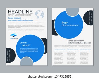 Modern business two-sided flyer, booklet, brochure cover vector design template,  black and blue. A4 format