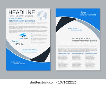 Modern business two-sided flyer, booklet, brochure cover vector design template. A4 format