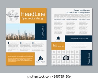 Modern business two-sided flyer, booklet, brochure cover vector design template. A4 format