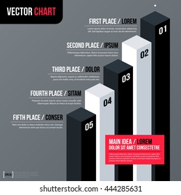 Modern business vector chart template with 3d isometric elements on gray background. Neutral corporate style.
