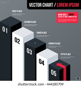 Modern business vector chart template with 3d isometric elements on gray background. Neutral corporate style.