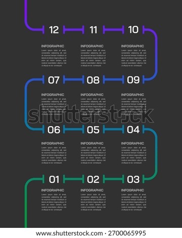 Modern Business Vertical Timeline Infographic Template with 12 Steps on Dark Background. Vector illustration. Stock photo © 