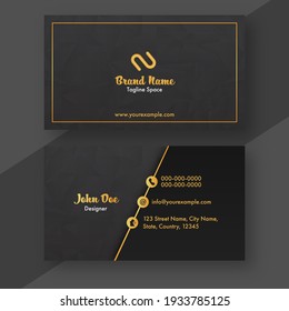 Modern Business Or Visiting Card With Double-Sides Present In Black And Golden Color.