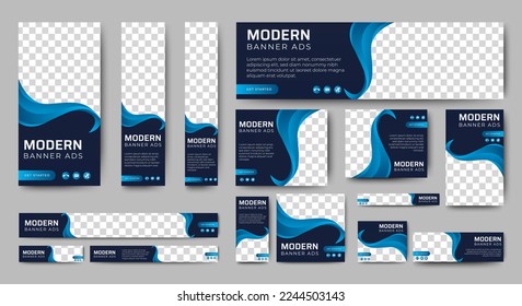 Modern Business Web Banner Set template. Black and Blue cover header background for website design, Social Media Cover ads banner, flyer, invitation card