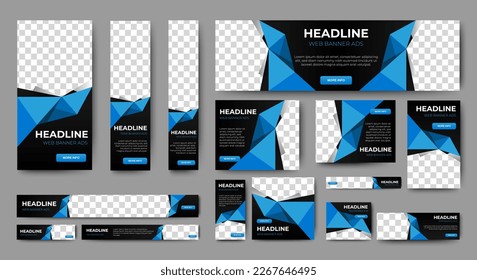 Modern Business Web Banner Set template. Black and Blue cover header background for website design, Social Media Cover ads banner, flyer, invitation card	