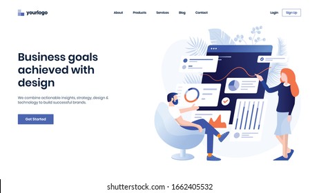 Modern Business website template design. Flat Vector illustration concept of web page design for Business Strategy and Analytics. Easy to edit and customize.