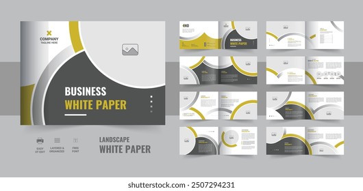 Modern business white paper template, Company white Paper brochure or Landscape business brochure design. Landscape white paper design white paper layout.