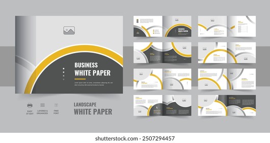 Modern business white paper template, Company white Paper brochure or Landscape business brochure design. Landscape white paper layout or white paper design