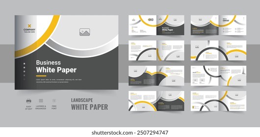 Modern business white paper template, Company white Paper brochure or Landscape business brochure. Landscape business brochure design, company portfolio brochure or company profile design