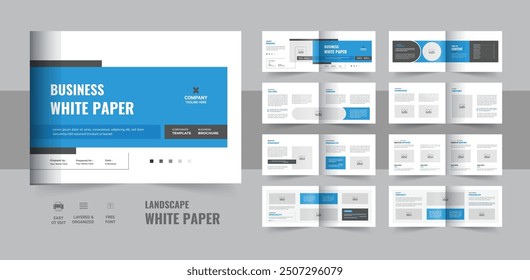 Modern business white paper template, Company white Paper brochure or Landscape business brochure design vector