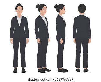 Modern Business Woman in Office Wear, 2D Vector Character with Multiple Action Poses for Illustrations, Infographics, and Creative Media