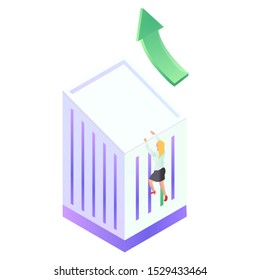 Modern business woman rising isometric illustration