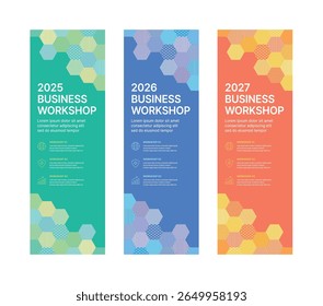 Faixas de rolagem para oficinas de negócios modernas com gráficos de seta que simbolizam o crescimento e o progresso. Perfeito para workshops, eventos, conferências, projetos de marca, combinando estilo e profissionalismo.