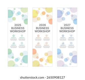 Modern business workshop roll-up banners with arrow graphics symbolizing growth and progress. Perfect for workshops, events, conferences, branding projects, combining style and professionalism.