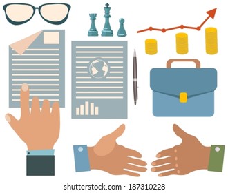 Modern businessman Flat design elements, concept of business person with office items and objects, VECTOR