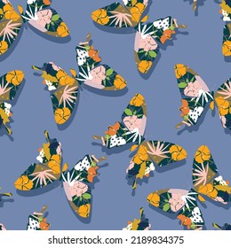 Modern butterfly Fill in with tropical print seamless pattern vecrtor Illustration Design for fashion , fabric, textile, wallpaper, cover, web , wrapping and all prints 