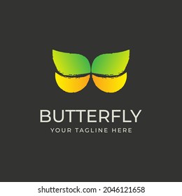 diseño del logotipo de alas de mariposa con colores degradados verde y amarillo lleno de colores brillantes naturales llenos de belleza