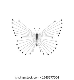 modern butterfly logo design out of lines and dots. geometric butterfly logo with line and dot connected. Stock Vector illustration isolated on white background.