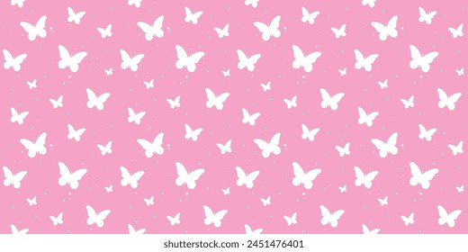 modern butterfly, seamless pattern. butterfly silhouette, simple, repet background. cute, pink drawing for a girl. for print, paper, postcard. art vector illustration. barbie style