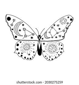 Modern butterfly. Vector Illustration. Drawing for tattoo.