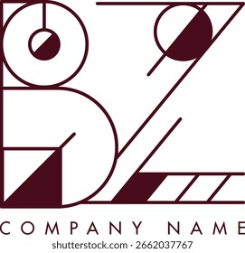 Logotipo moderno de BZ con un monograma dentro de un marco circular en estilo minimalista, ideal para la marca. El diseño muestra Formas abstractas con líneas limpias que enfatizan la elegancia y el profesionalismo.