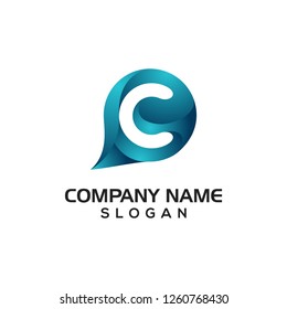 Modern C  for Chat app logo, icon template, graphic resource.