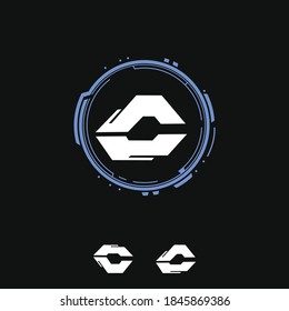 Letra C moderna con circuito redondo del vector del logotipo tecnológico. Icono para la tecnología digital futurista Cyberpunk. Aplicar a la tienda y tienda de teléfonos móviles con ordenador y gadget. Servicio y reparación, equipo de suministro 