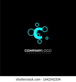 modern C logotype creative design concept in cyan color isolated on black background