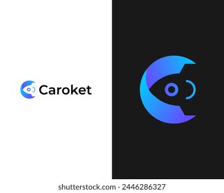 Modern C rocket icon logo design for company app icon template