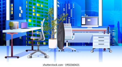 modern cabinet interior office room with furniture horizontal vector illustration