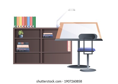 modern cabinet interior office room with furniture horizontal vector illustration