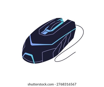 Modern cable computer mouse icon. Professional gamers accessory of remote control. Hand controller to play PC videogames. Video games equipment. Flat isolated vector illustration on white background