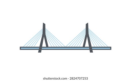 Modern cable-stayed bridge design showcasing dual support towers and suspension cables for traffic crossing over a water span.